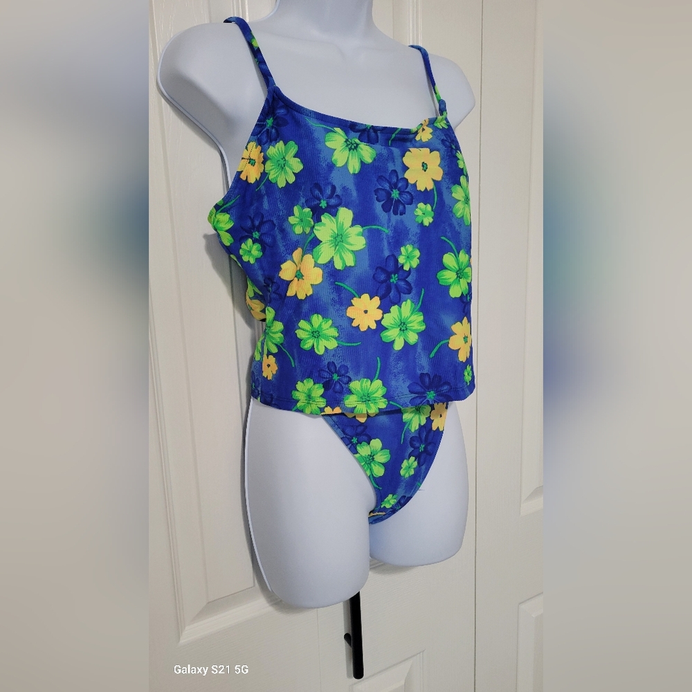 Vintage Cherokee Tankini Blue and Green Floral Design